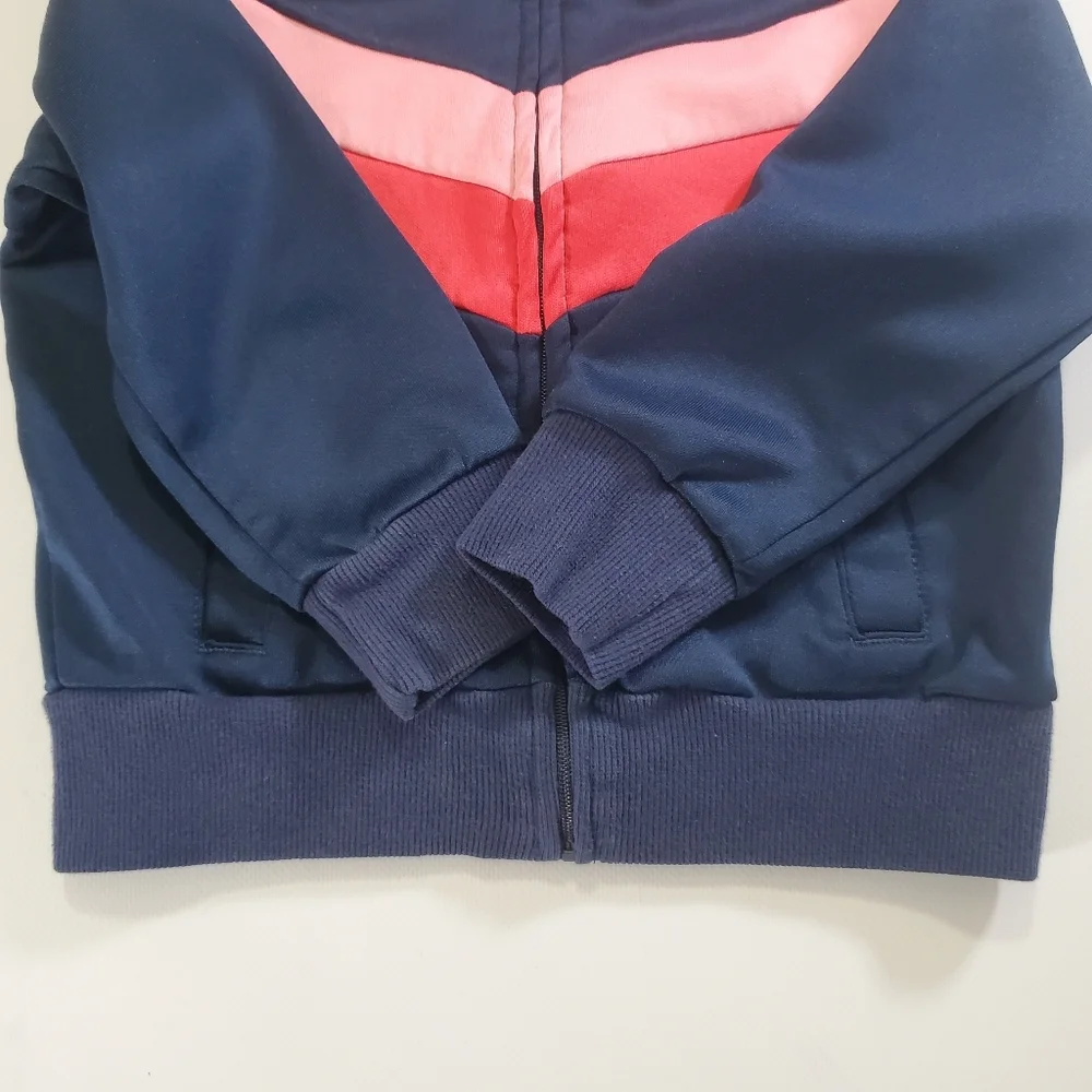 K1183 * Gymboree Girls Chevron Track Jacket Navy Blue Pinks Size XXS (3)